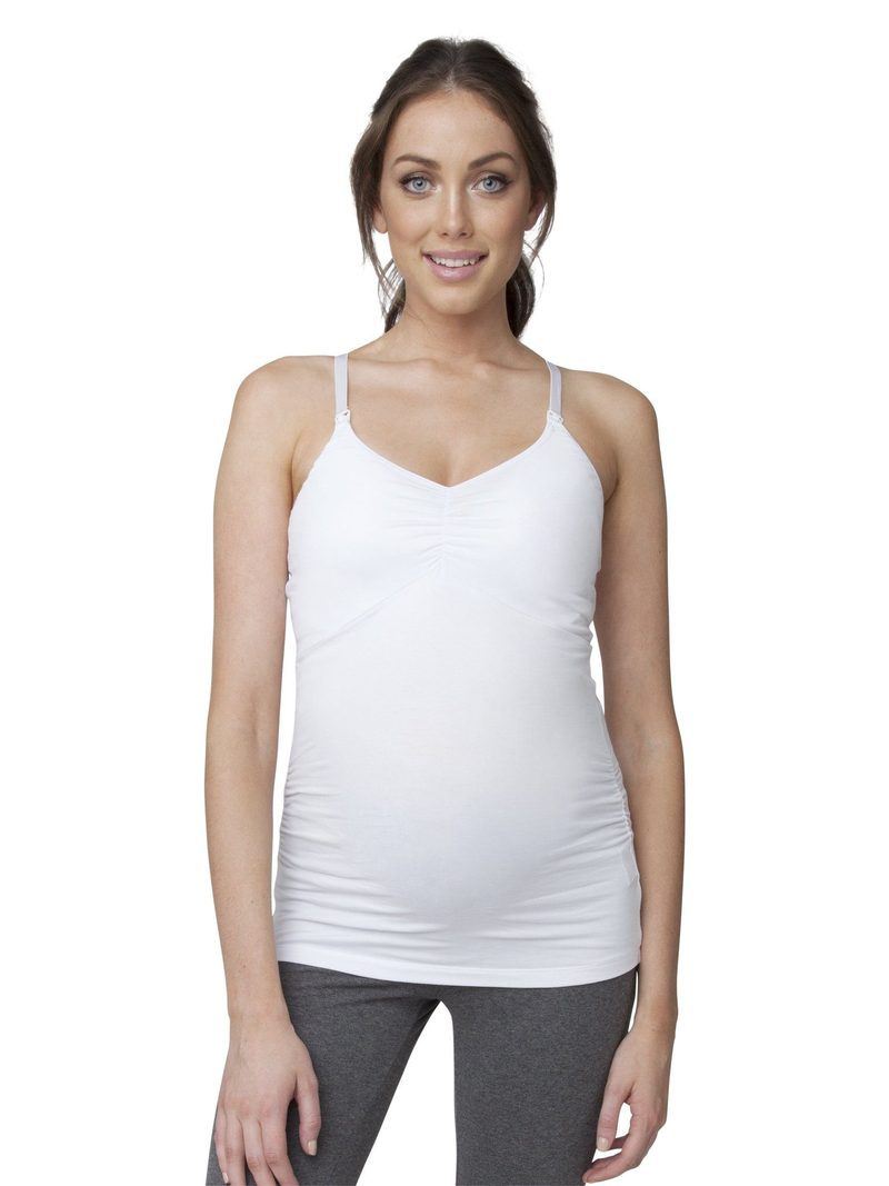 Women's White Maternity Tie Shoulder Nursing Cami Top