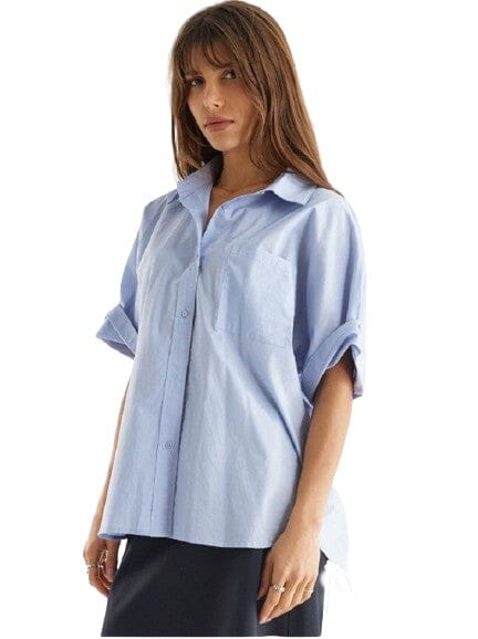 Mlle Button Down Tops mom fave Blue S 