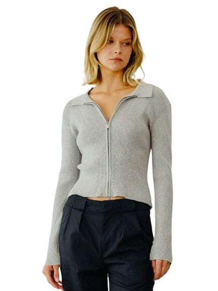 Double Zip Crop Cardi Tops mom fave S SIlver Grey 