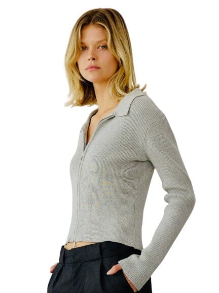 Double Zip Crop Cardi Tops mom fave M SIlver Grey 