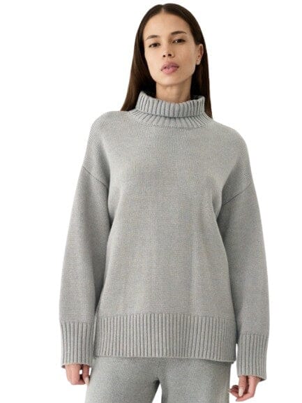 Chloe Cotton Turtleneck Sweater Tops mom fave M Heather Grey 