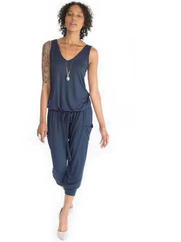 Hudson Jumpsuit by alex & harry in ink blue , maternity jumpsuit for pregnancy that's not maternity .Crowd favorite.